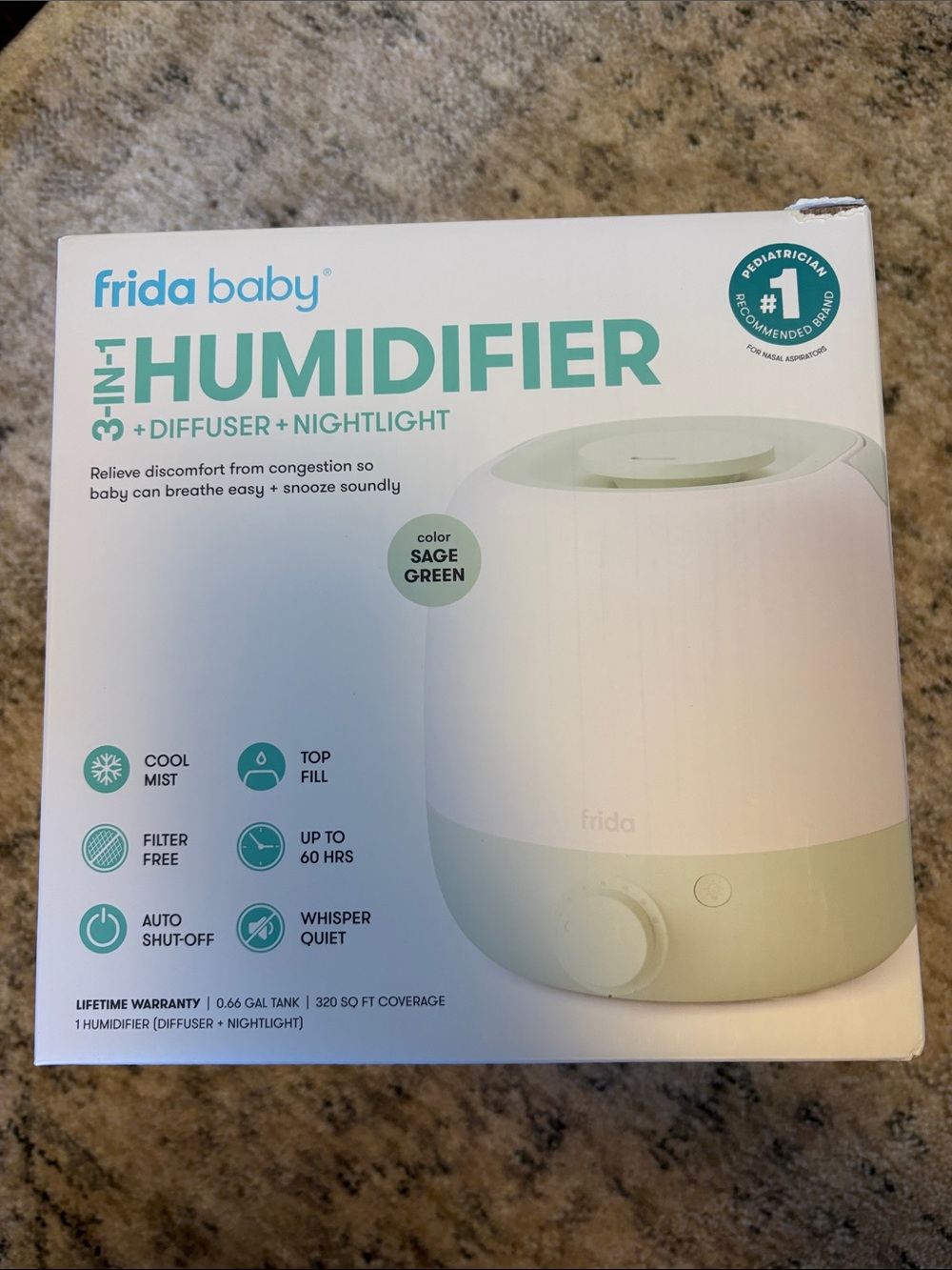 frida baby Sage Green 3-in-1 Humidifier with Diffuser & Nightlight